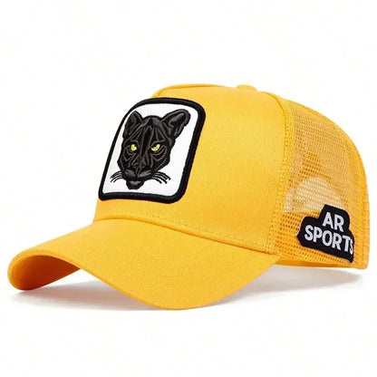Panther Embroidery Baseball Cap - Unisex Adjustable Mesh Sun Protection Hat for Spring & Summer Outdoor Wear