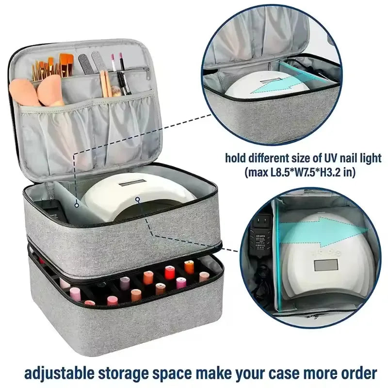 Women's Double Layer Nail Polish Storage Bag – Portable Travel Organizer for Essential Oils & Cosmetics