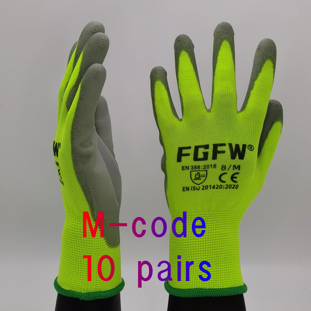 10-Pair PU Coated Work Gloves - Lightweight Durable Safety Gloves, EN 388 & ISO 20471 Certified, S–XL