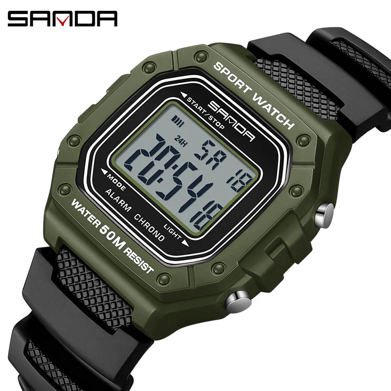 SANDA 2156 Men’s Military Digital Sports Watch - Large Dial LED Wristwatch with Stopwatch and Water Resistance