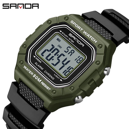 SANDA 2156 Men’s Military Digital Sports Watch - Large Dial LED Wristwatch with Stopwatch and Water Resistance