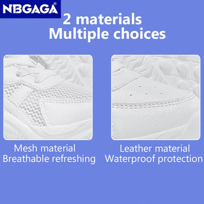 White Kids Leather Casual Shoes — Boys & Girls Outdoor Running Sneakers, Breathable Mesh, Non-Slip School Walking Sport Shoes