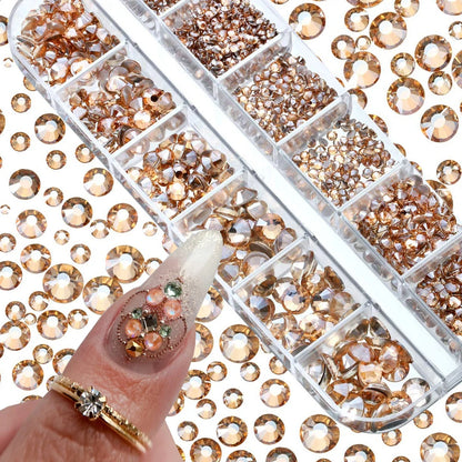 12-Grid 3D Glass AB Crystal Nail Art Rhinestones Kit – Flatback Round Beads with Tools for Nail Jewelry & Diamond Decoration