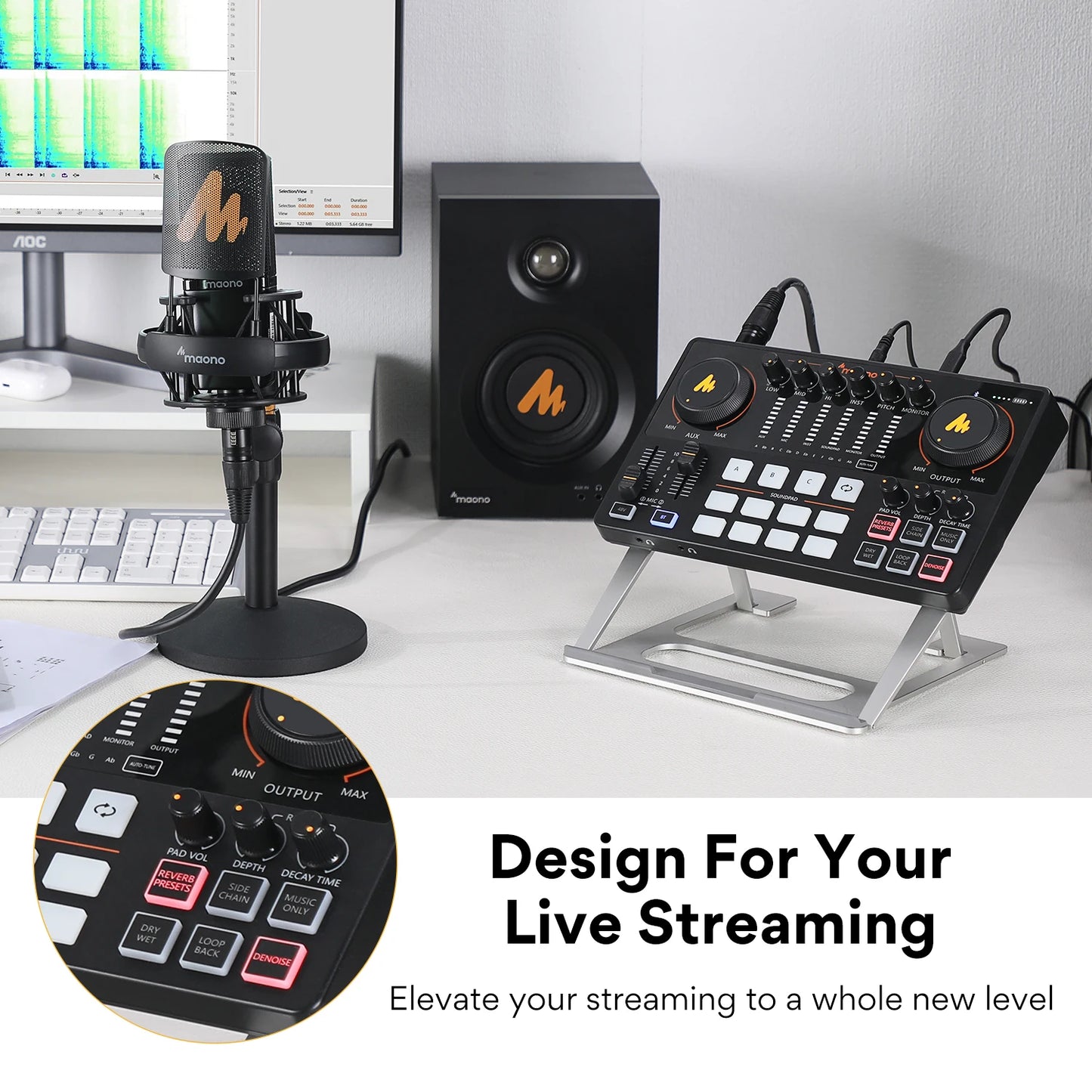 Maono AME2 Audio Interface Mixer - All-in-One Portable Podcast Studio for Recording, Live Streaming, YouTube, Guitar & PC