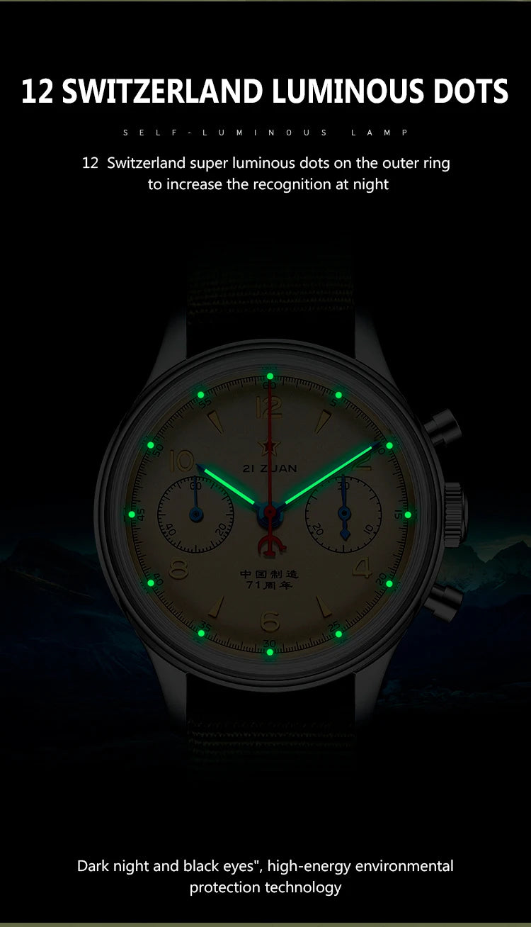 RED STAR 1963 Men's Chronograph Watch - 38mm Pilot Design with Seagull ST1901 Movement & Sapphire Glass