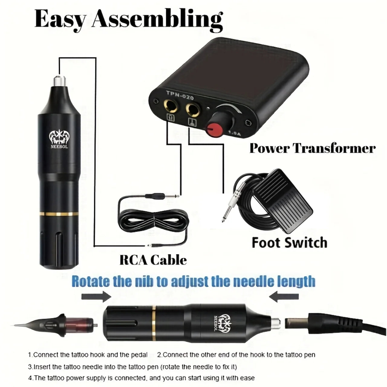 Neebol Wireless Tattoo Machine Kit — Complete Rotary Pen Set with Cartridges, Needles, Ink for Body Art & Valentine’s Gift