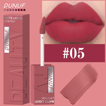 DUNUF Matte Velvet Lipstick - 8 Color Waterproof Plumping Square Tube Lip Gloss Makeup