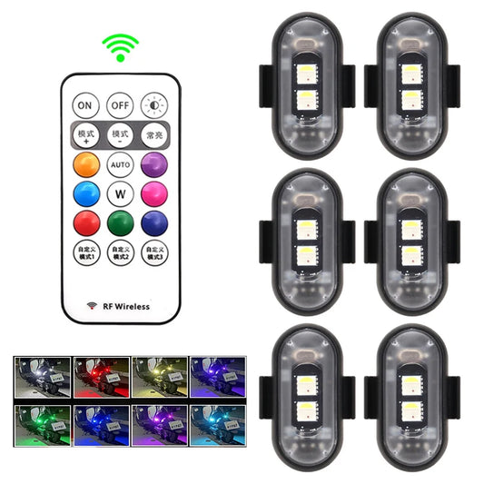RGB LED Strobe Lights for Car & Motorcycle – 8-Color Wireless Flash Position Warning Lights for Aircraft & Helicopter
