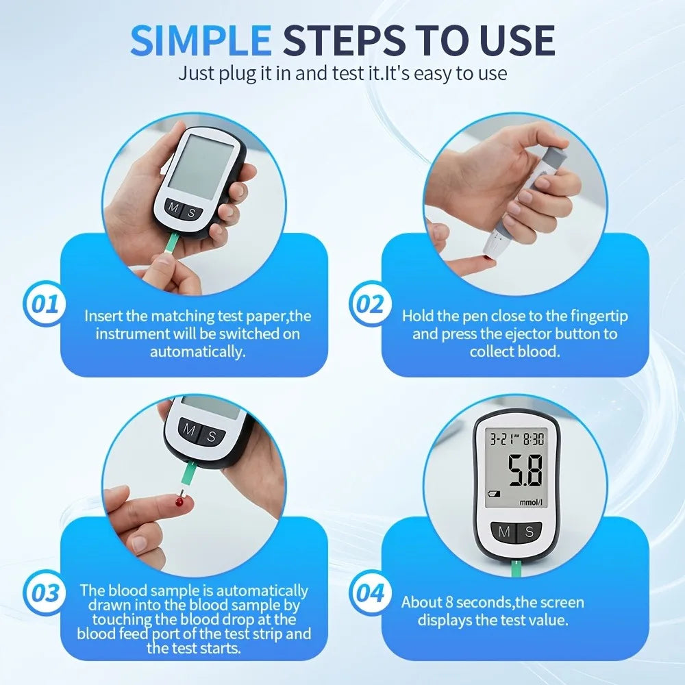 VivaChek Digital Blood Glucose Meter Kit - 5-Second Blood Sugar Testing with 50 Test Strips, Lancets and 5 Testing Modes