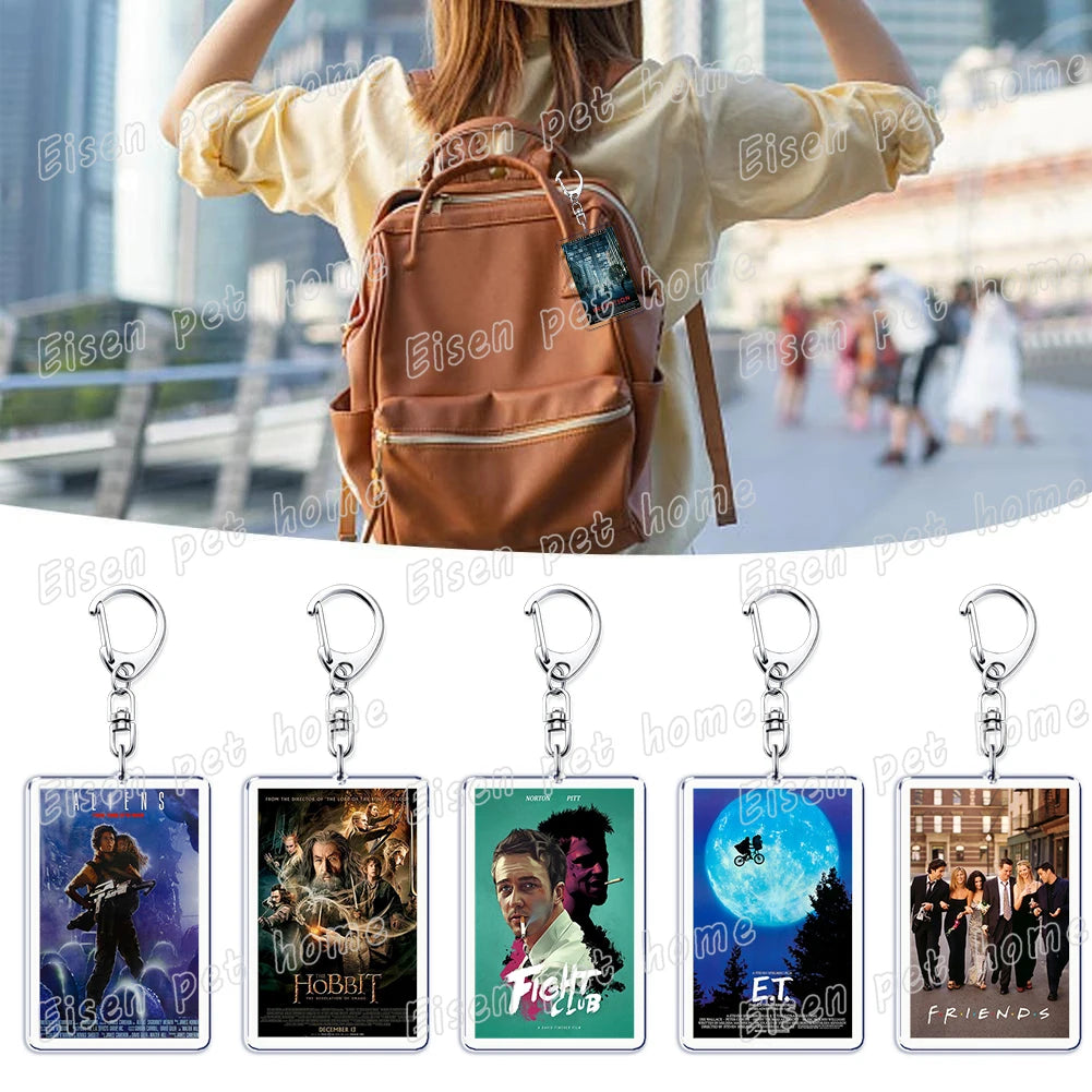 Classic Movie Keychains – Jaws, Fight Club, Avatar Pendant Key Rings for Bags & Fan Gifts