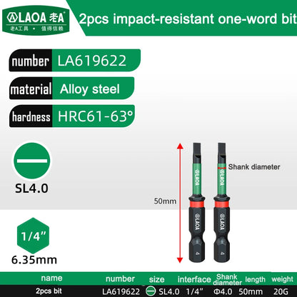 LAOA 2-Piece Alloy Steel Magnetic Impact Driver Bits - Impact-Resistant Cross & Hex Socket Bits