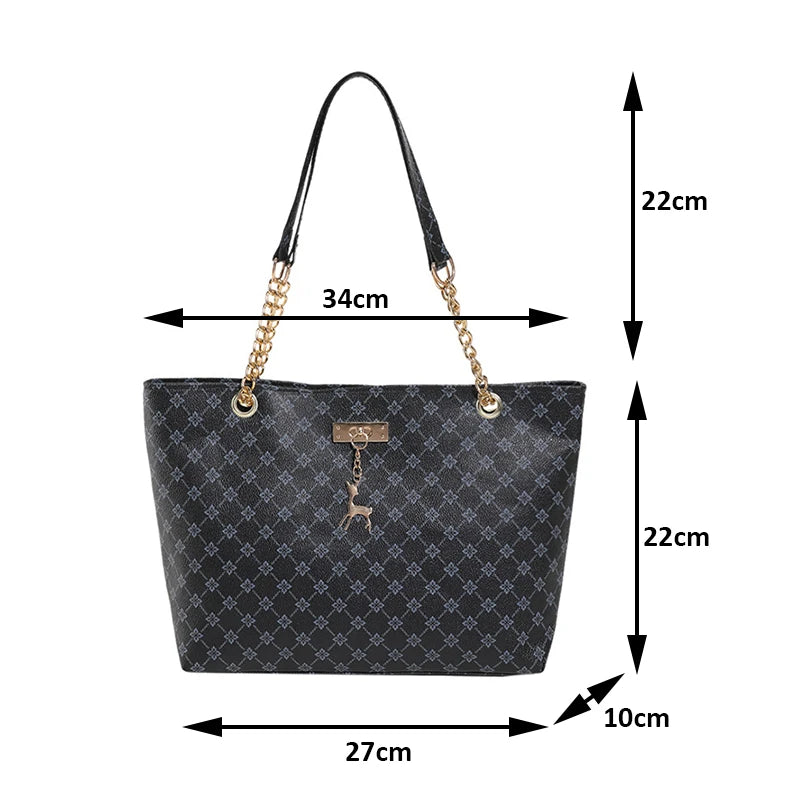 Women’s Soft Leather Tote Bag - Large Capacity Shoulder Handbag with Hanging Accessories