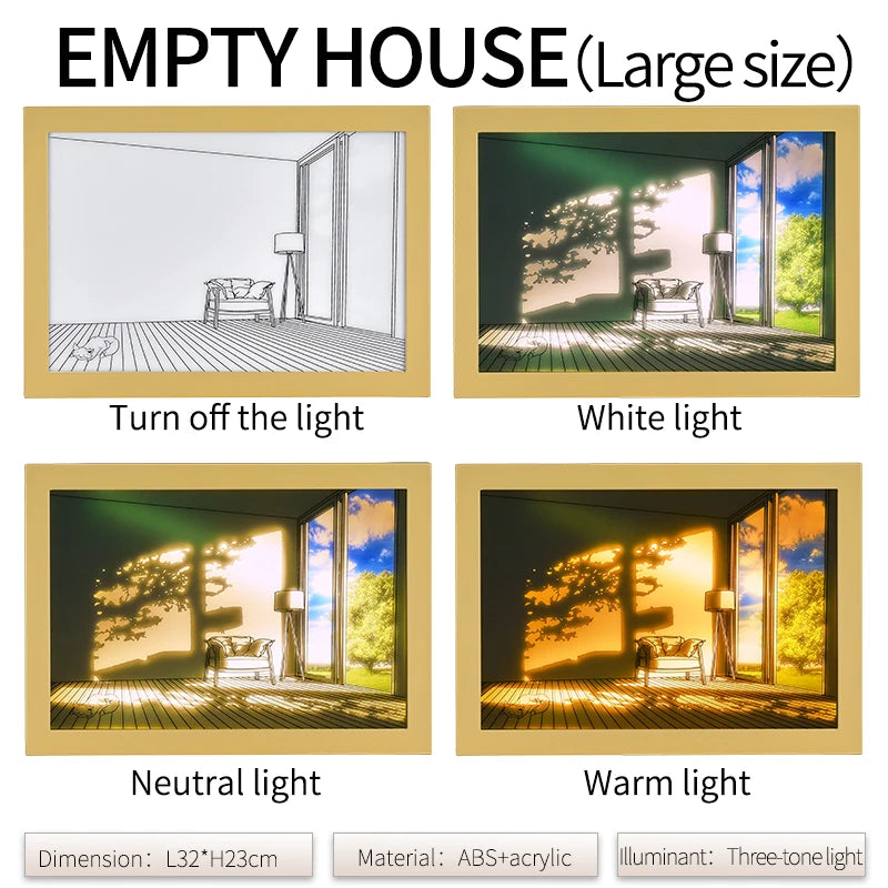 LED Light Painting Wall Art Lamp – Wooden Sunlight Window Dimmable Indoor Night Light Home Decor Table & Bedroom Lighting