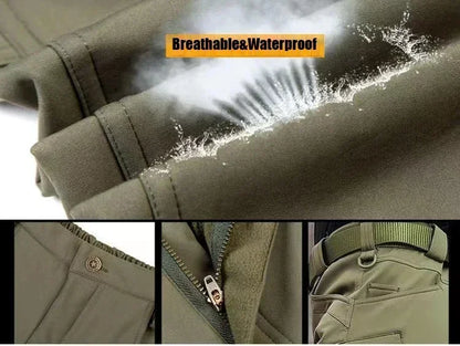 Men's Tactical Winter Set – Windproof Waterproof Soft Shell Jacket & Sharkskin Work Pants | Multi-Pocket Outdoor Suit