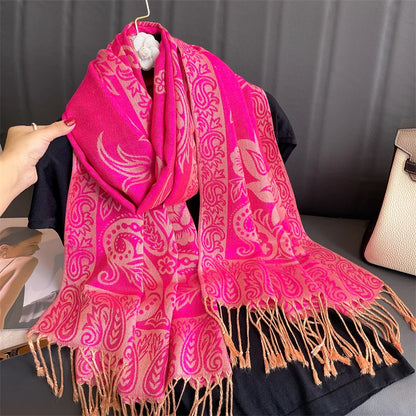Luxury Autumn Cashmere Pashmina Shawl – Warm Winter Scarves for Women, Printed Cotton Foulard Stole Scarf 2023