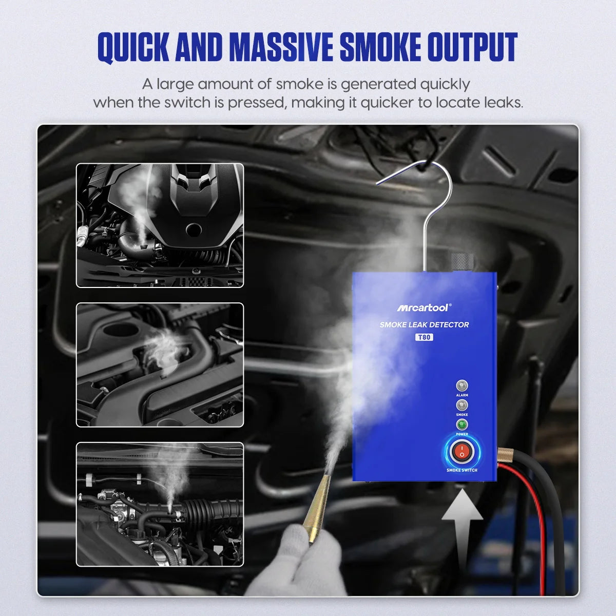 MRCARTOOL T80 Car Smoke Leak Detector with Pump | EVAP Pipe Leak Locator Diagnostic Tool for Cars & Motorcycles