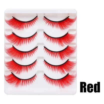 Colorful Halloween False Eyelashes – Blue, Red & Pink Cosplay Fake Lash Extensions for Makeup Looks