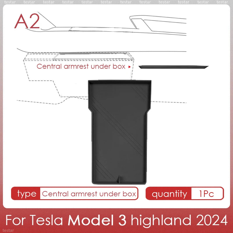 Tesla Model 3 Highland 2024 Center Console Storage Box – Armrest Organizer Accessory for Model 3 Stowing & Tidying