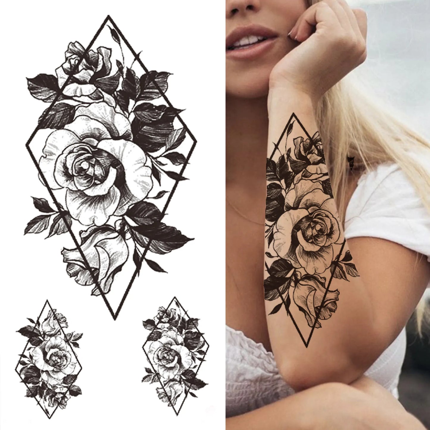 Full Arm Temporary Tattoo Sleeve - Realistic Warrior Lion Tiger Flower & Maori Design Fake Tattoos