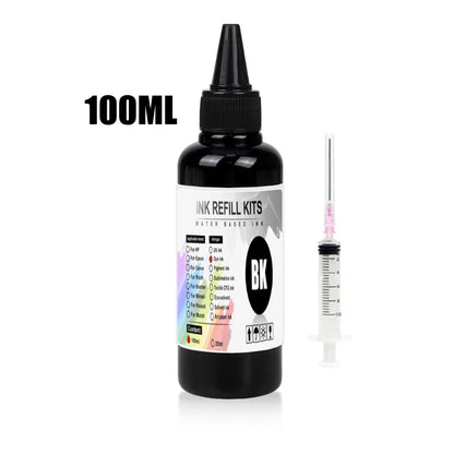 100ml Universal Dye Ink Refill Kit - BK CMY Compatible with HP Canon Epson Brother Inkjet Printers & CISS Cartridges