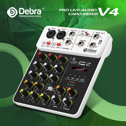 Debra V8 8-Channel Audio Mixer – Bluetooth & USB Mixer with 48V Phantom Power, Delay/Repeat Effects for PC Recording & Sound Console