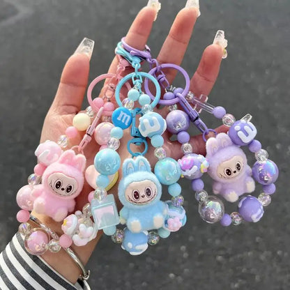 Labubu Cartoon Resin Bead Keychain – Creative Backpack Pendant DIY Gifts for Kids & Couples