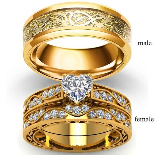 Couple Heart Rings Set - Trendy Stainless Steel Love Rings with Zircon Rhinestone Design for Women & Men Gift