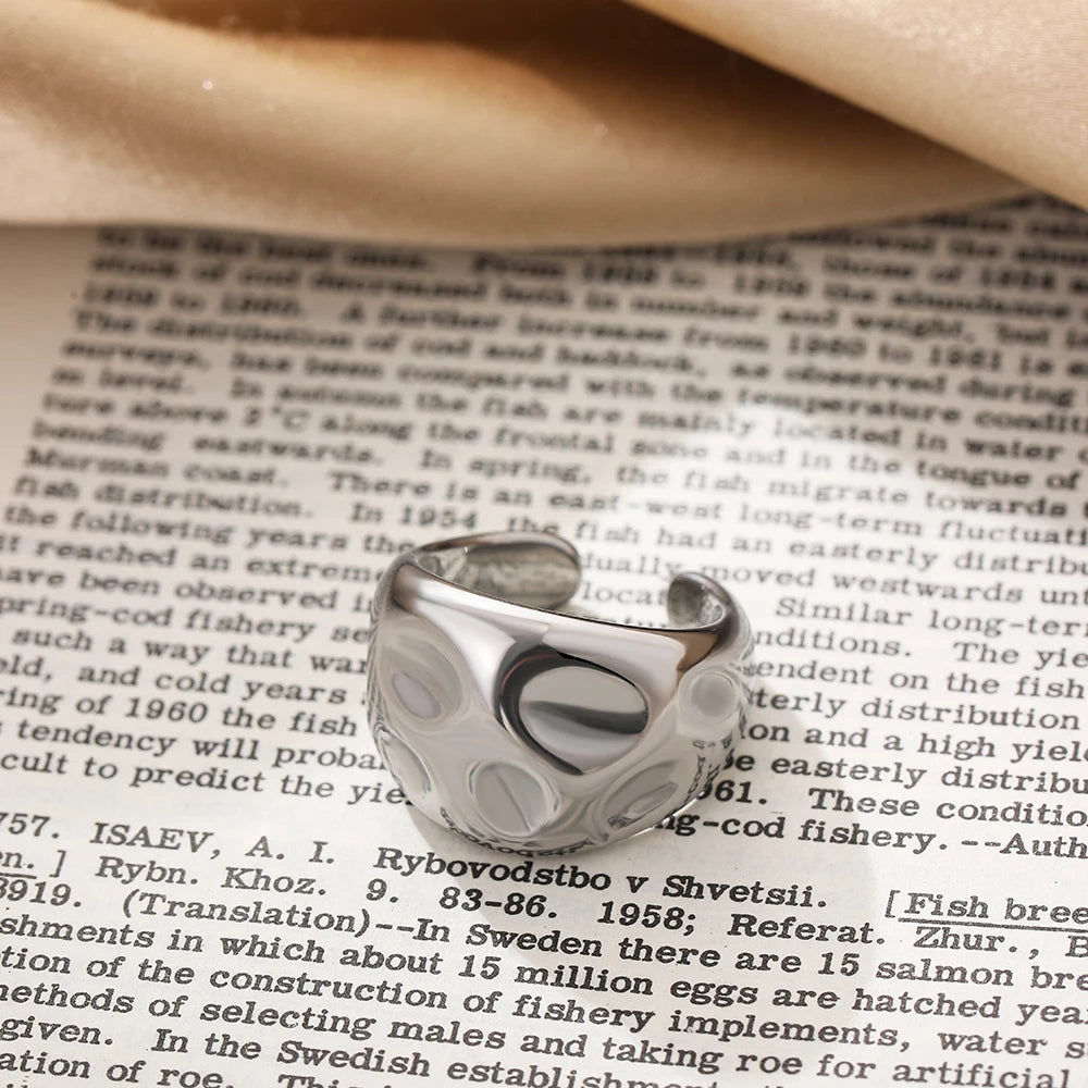 Vintage Stainless Steel Chunky Ring – Punk Irregular Adjustable Open Ring for Women, Wedding Jewelry Gift