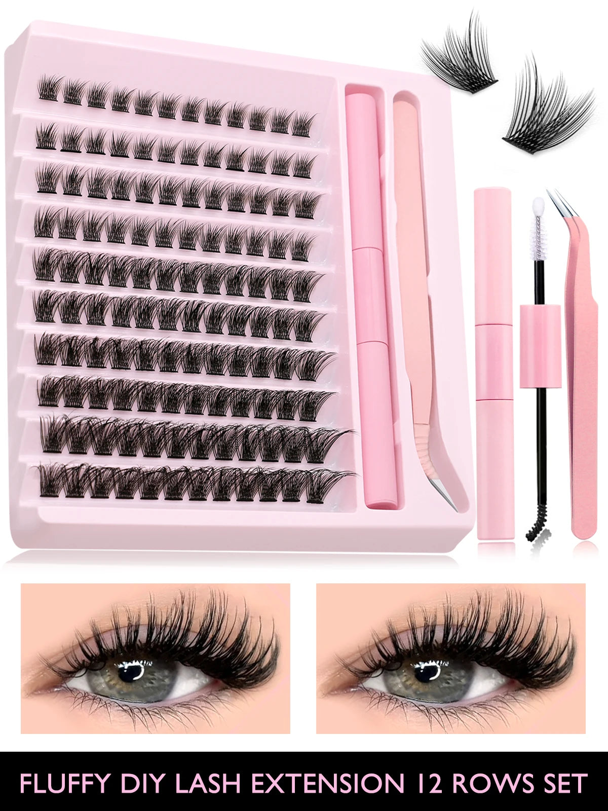 GROINNEYA Eyelash Clusters Kit – DIY Lash Extension with Bond & Seal, Waterproof Strong Hold & Tweezers