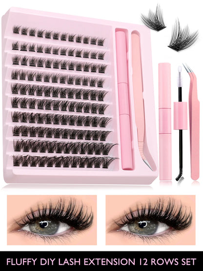 GROINNEYA Eyelash Clusters Kit – DIY Lash Extension with Bond & Seal, Waterproof Strong Hold & Tweezers