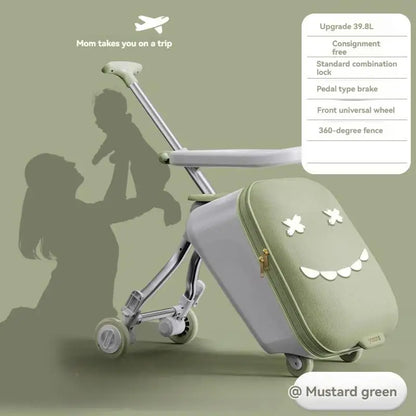 20-Inch Ride-On Kids Luggage with Folding Stroller – Children's Suitcase for Walking and Riding, Travel Bag for Babies