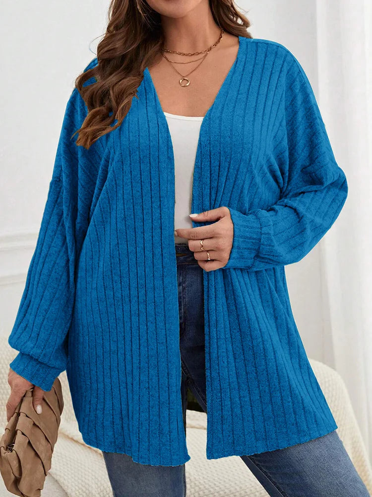GIBSIE Plus Size Women's Autumn & Winter Solid Color Loose Cardigan – Casual Long-Sleeved Open Front Knitted Coat 2024