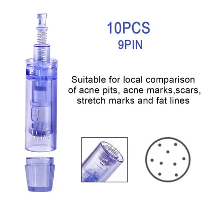 10PCS Dermapen Nano Needle Cartridges - Disposable Microneedling Replacement Tips for A1 Pen Devices