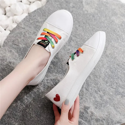Lady Classic Round Toe White Canvas Shoes | Comfortable Lace-Up Street Sneakers for Students