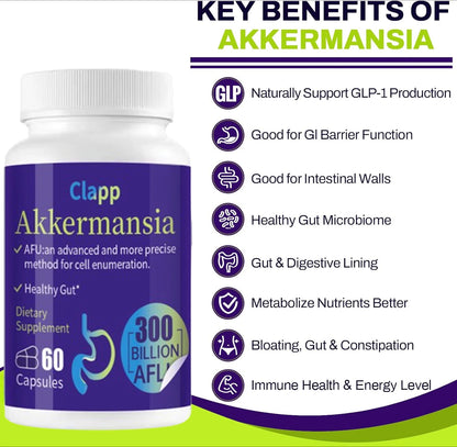 300 Billion AFU Akkermansia Muciniphila Probiotic – Live Digestion Support Supplement