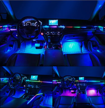 10/14/18-in-1 LED Car Ambient Lights – 213 64 Color RGB Bluetooth Rainbow Acrylic Strips, Atmosphere Lamp Kit 12V
