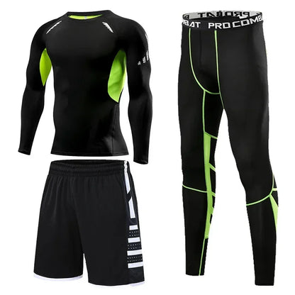 Men's Running Tracksuit Set - Compression Fitness Sportswear With Leggings, Gym Tights & Training Sweatpants