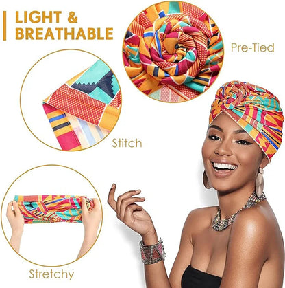African Floral Pleated Turban - Elegant Knot Flower Beanie Head Wrap for Women, Bandana & Head Cover