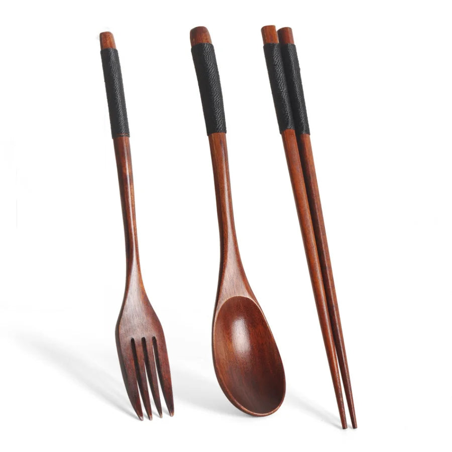 5-Piece Wooden Spoon and Fork Set – Eco-Friendly Natural Ellipse Ladle for Cooking, Tableware Accessories