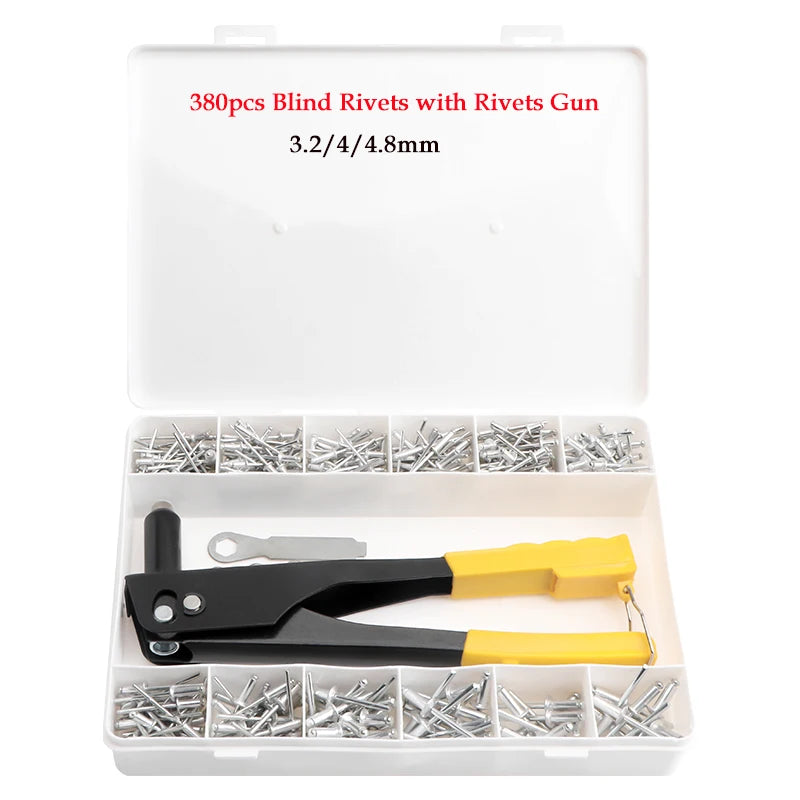 Heavy Duty Hand Riveter Gun Kit – 60/120/200/380pcs Blind Rivet Set with Pliers for Automotive & Home DIY Projects