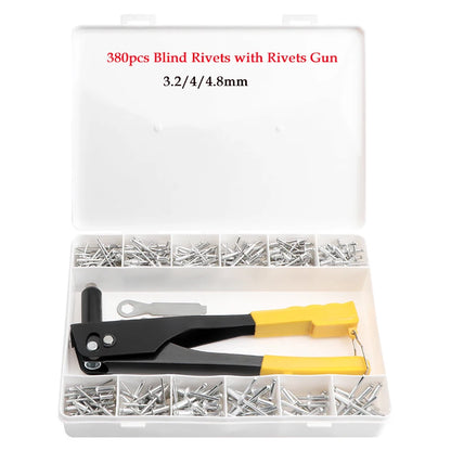 Heavy Duty Hand Riveter Gun Kit – 60/120/200/380pcs Blind Rivet Set with Pliers for Automotive & Home DIY Projects