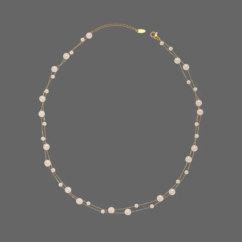 316L Stainless Steel Pearl Chain Necklace for Women, Waterproof Metal Collar Jewelry, Elegant Temperament Gift Bijoux