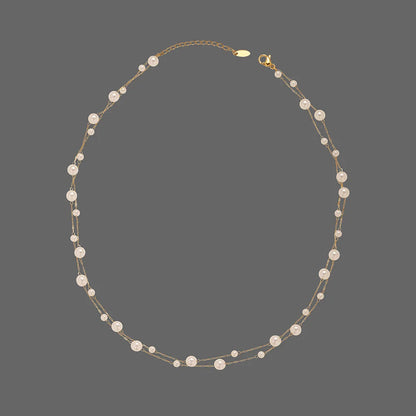 316L Stainless Steel Pearl Chain Necklace for Women, Waterproof Metal Collar Jewelry, Elegant Temperament Gift Bijoux