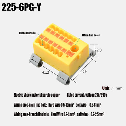 Compact Push-In Wire Connector Terminal Block – Fixed Modular Multi-Link Splicing 1-In Multiple-Out Lighting Connector 225 Series