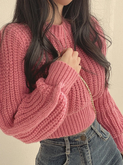 Loose Vintage Harajuku Lantern Long Sleeve Sweater for Women - Soft Warm Korean Knitwear - Chic Solid Autumn/Winter Top