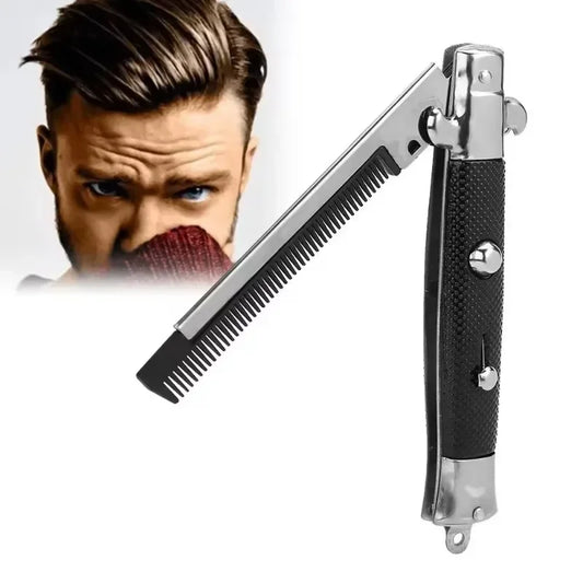 2PCS Folding Spring Comb - Automatic Pocket Hair Brush & Butterfly Style Men's Grooming Accessory