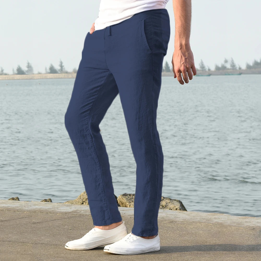 Men's Cotton Linen Pants – Breathable Solid Color Trousers for Autumn, Fitness & Streetwear, S-3XL