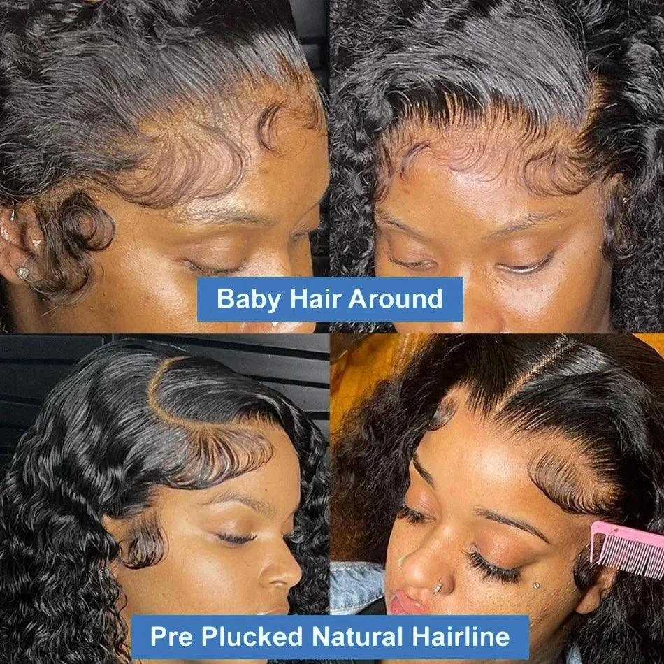 250% Density 13x6 HD Transparent Lace Frontal Bob Wig – Curly Deep Wave Human Hair, Pre-Plucked for Black Women