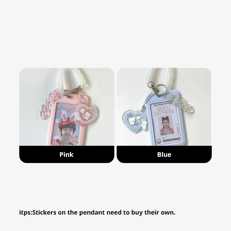 Vertical 11cm High-Value Card Holder - Flash Pink Love Clouds Gradient Design - Keychain Bus Student ID Holder