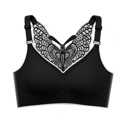 Padded Seamless Butterfly Lace Sports Bra – Push Up Shockproof Women’s Bralette, Comfortable Beautiful Back Support Tank Top Underwear